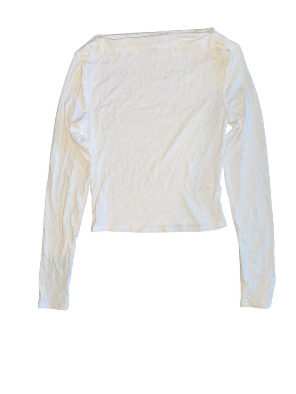 Wild Fable Womens White Ribbed Long Sleeve Crop Top Size M